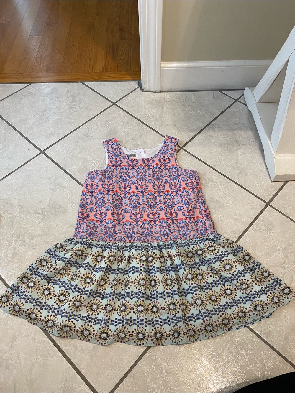 Pippa & Julie Pink and Blue Mixed-Print Sleeveless Dress